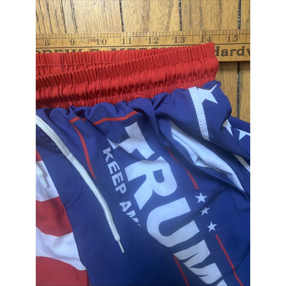 Trump MAGA Swim Trunks Shorts KEEP AMERICA GREAT USA FLAG Men's L Bathing Suit - Picture 7 of 9